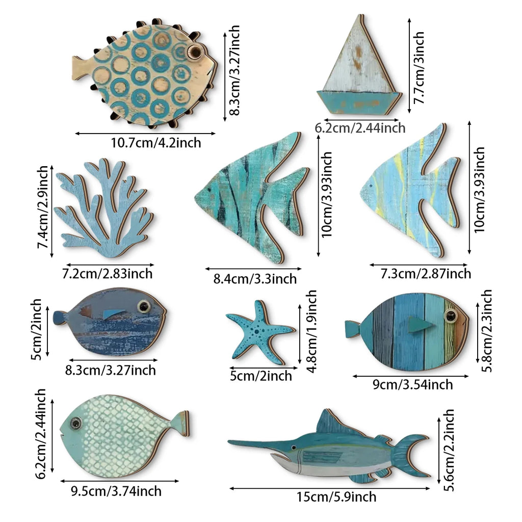Handcrafted Wooden Ocean Wall Decor | Coastal Fish & Starfish Art Set