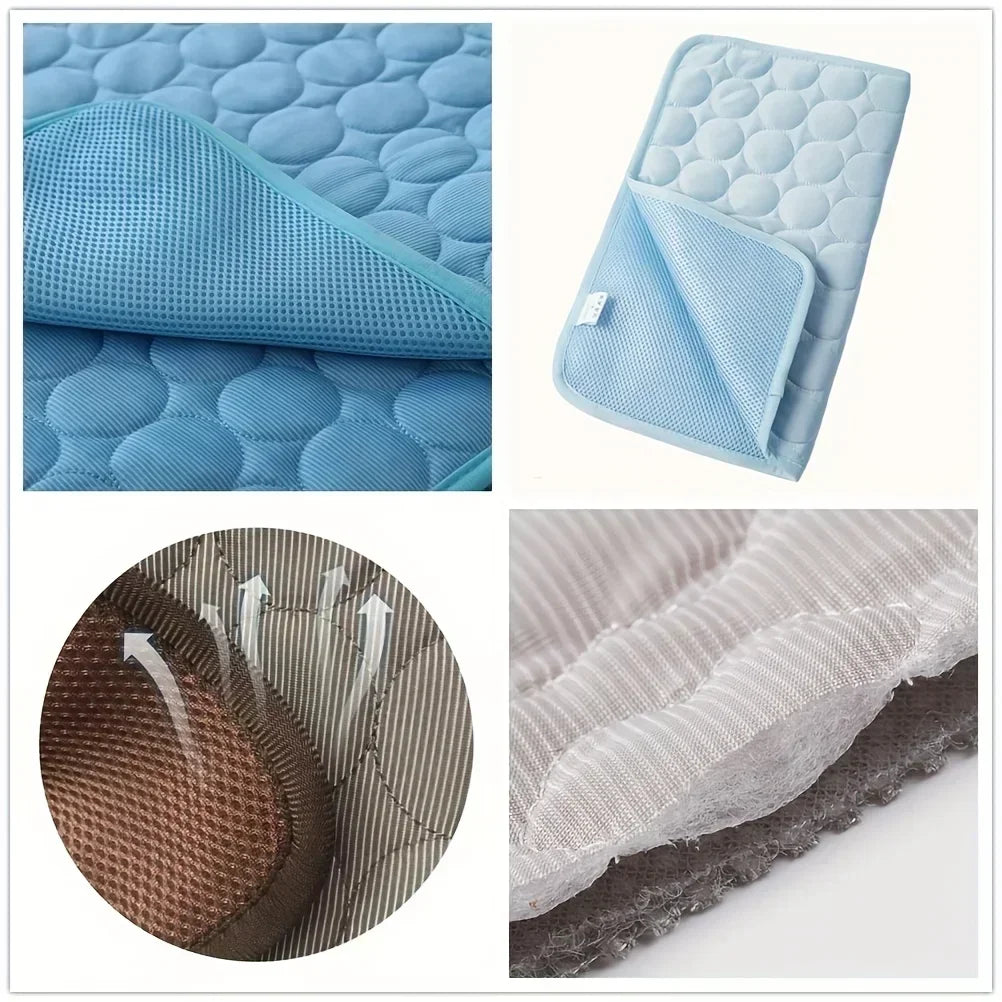 Pet Ice Cooling Mat – Breathable Ice Silk Washable Dog & Cat Bed for Summer