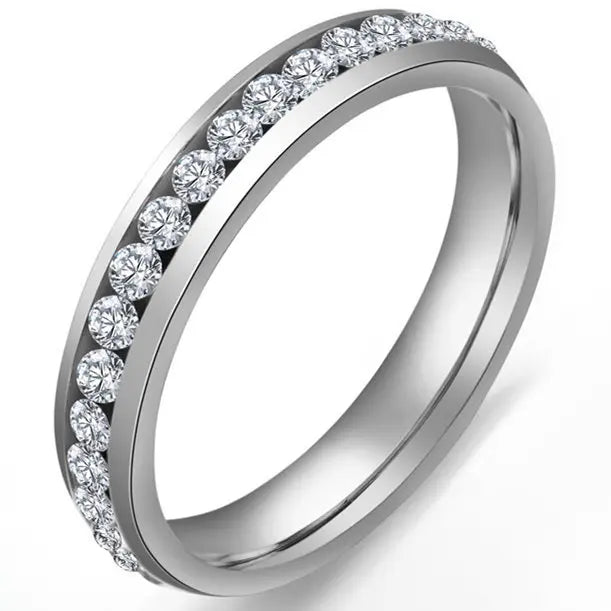 Square Zircon Stainless Steel Couple Ring – Romantic Engagement Wedding Ring for Women & Men