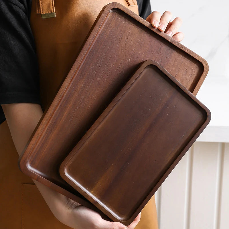 Large Solid Walnut Wood Dinner Plate & Serving Tray – Cake Bread Coffee Tea Wooden Platter