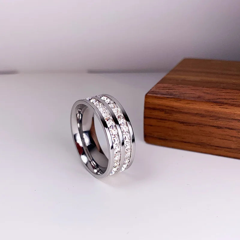 Square Zircon Stainless Steel Couple Ring – Romantic Engagement Wedding Ring for Women & Men