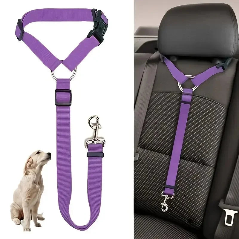 Adjustable Pet Dog & Cat Car Seat Belt Safety Rope – Headrest Restraint for Small Dogs
