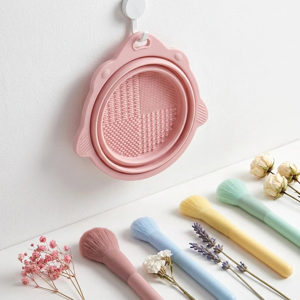 Makeup Brush Cleaner Bowl Set – Gentle Wet Dry Powder Puff Cleaning Beauty Tool
