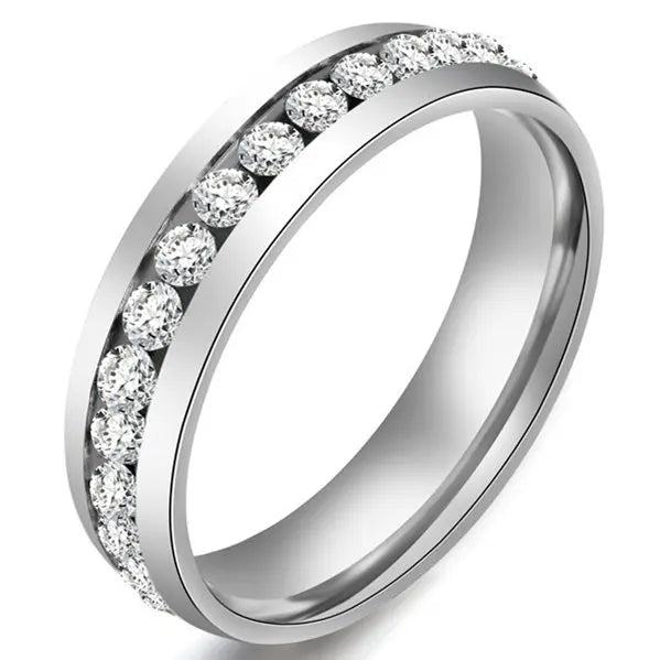 Square Zircon Stainless Steel Couple Ring – Romantic Engagement Wedding Ring for Women & Men