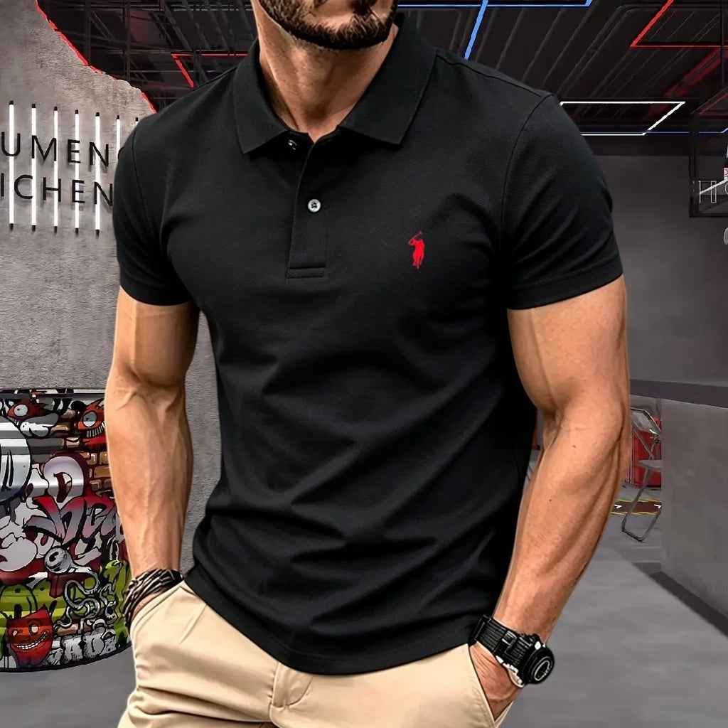 Men’s 100% Cotton Luxury Pony Embroidery Polo Shirt – Summer Golf Casual T-Shirt