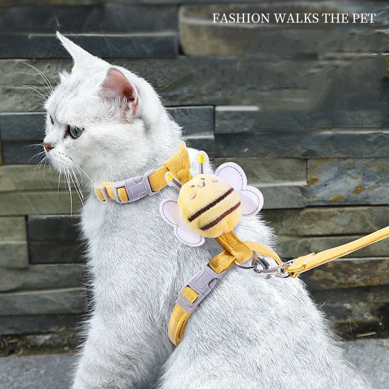 Cartoon Bee Cat Harness & Leash Set – Adjustable Double Layer for Small & Medium Pets