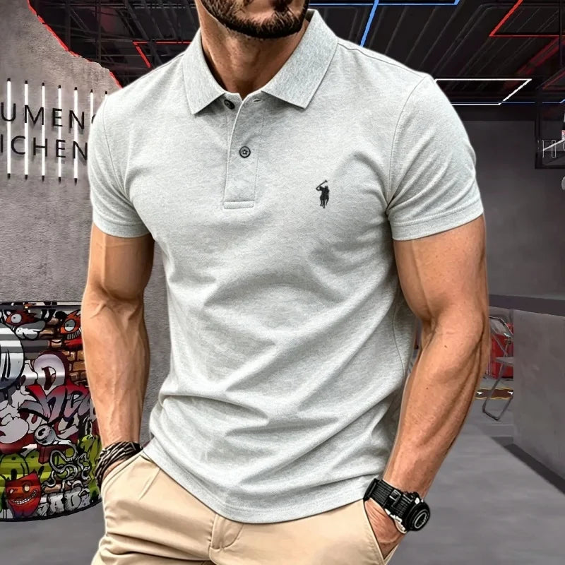 Men’s 100% Cotton Luxury Pony Embroidery Polo Shirt – Summer Golf Casual T-Shirt