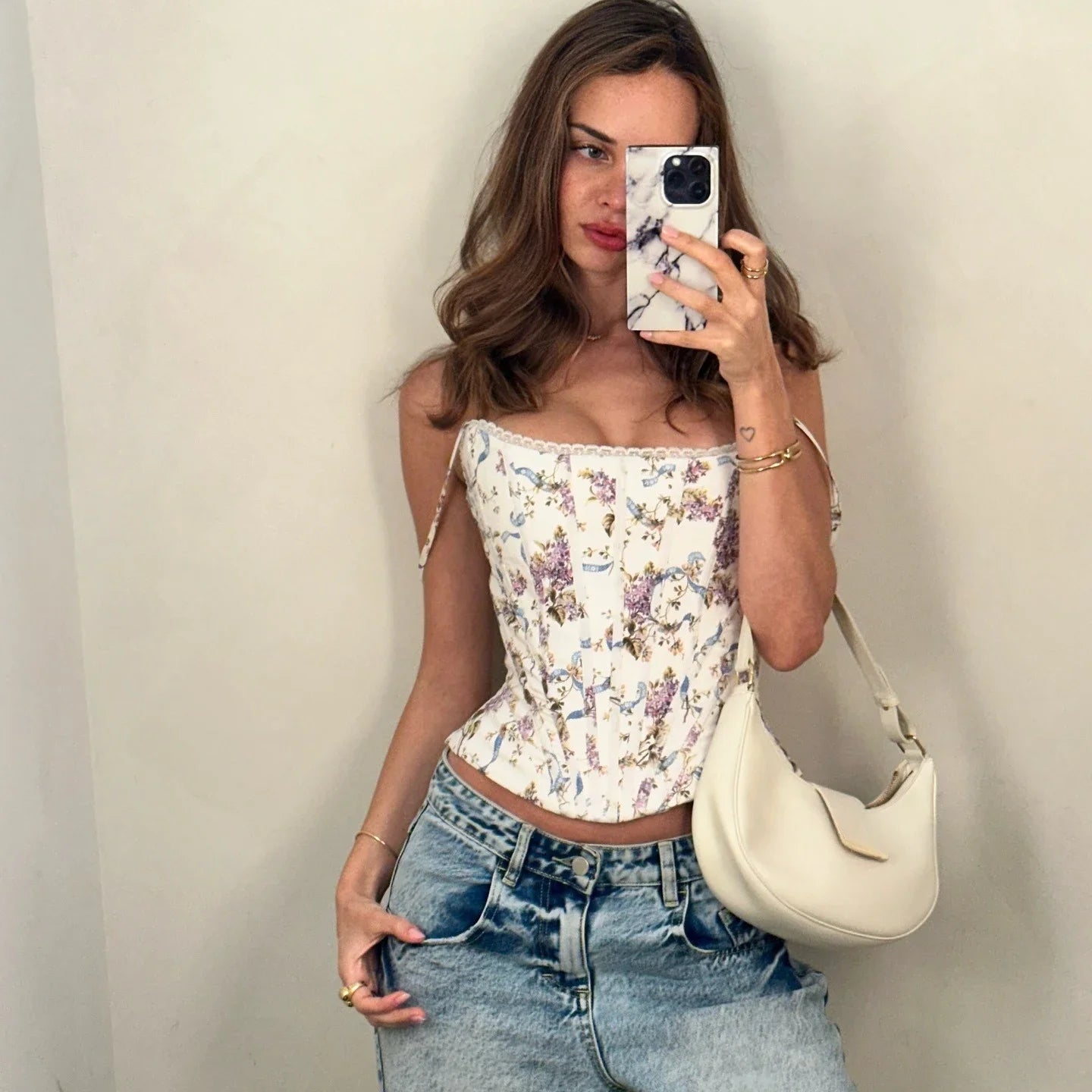Floral Print Lace Up Corset Cami Top – Women’s Sexy Cropped Camisole