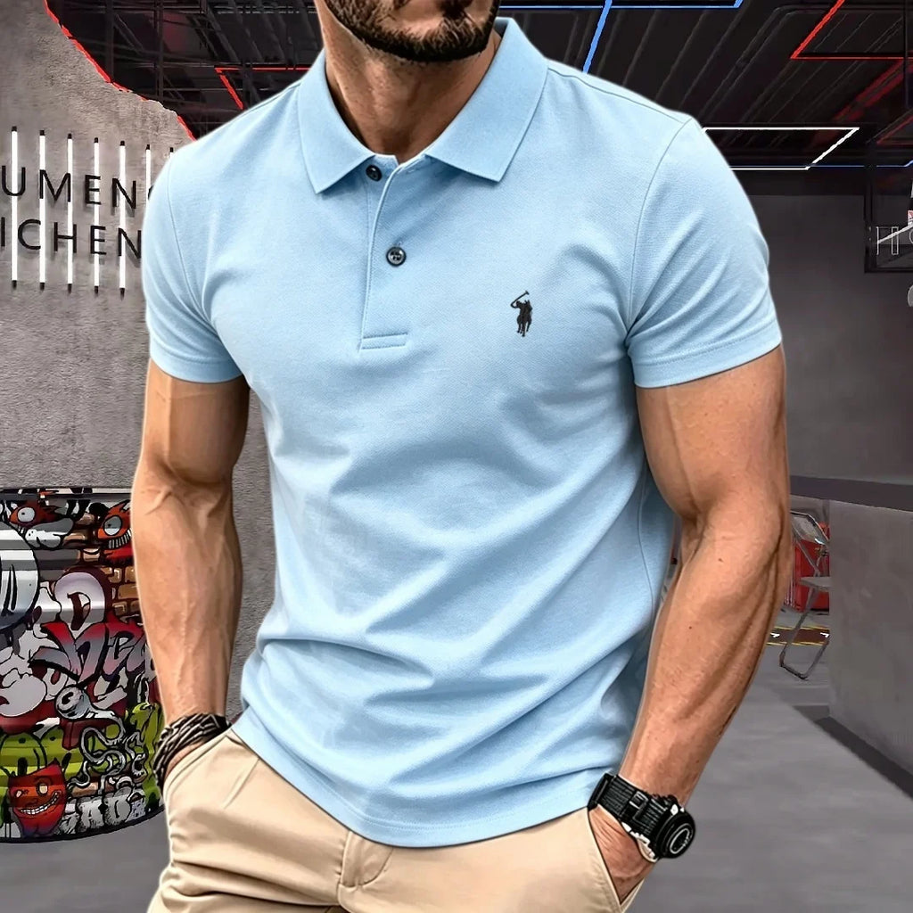 Men’s 100% Cotton Luxury Pony Embroidery Polo Shirt – Summer Golf Casual T-Shirt