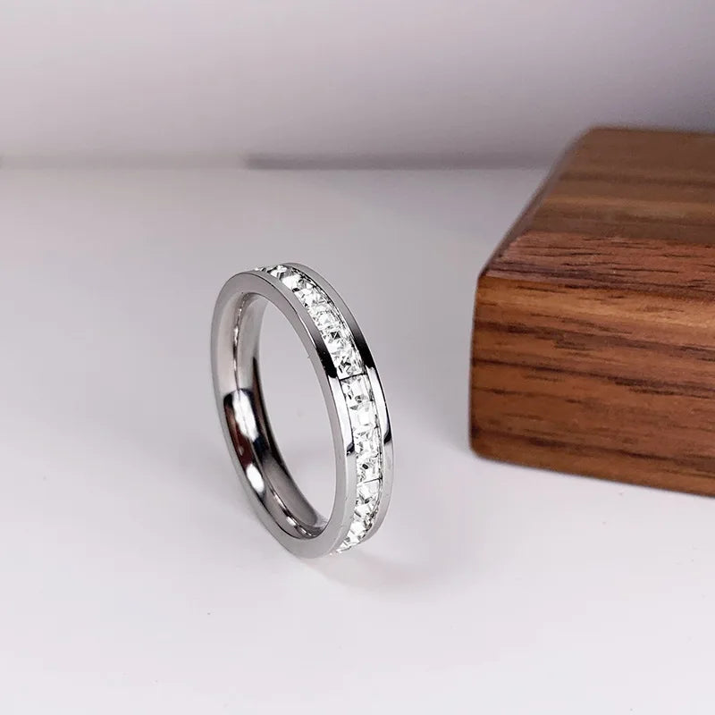Square Zircon Stainless Steel Couple Ring – Romantic Engagement Wedding Ring for Women & Men
