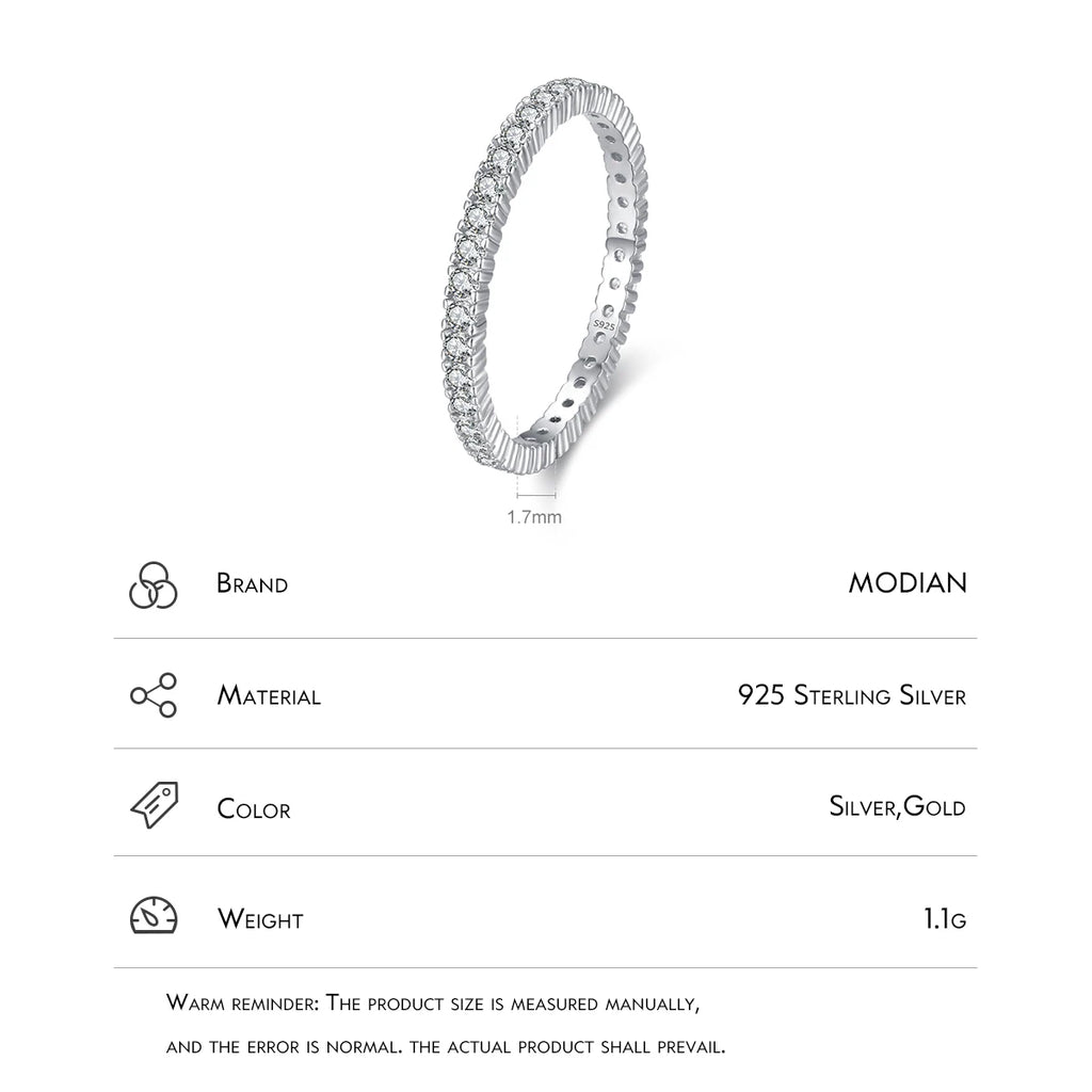 MODIAN 925 Sterling Silver Sparkling Zircon Wedding Ring – Engagement Promise Band for Women