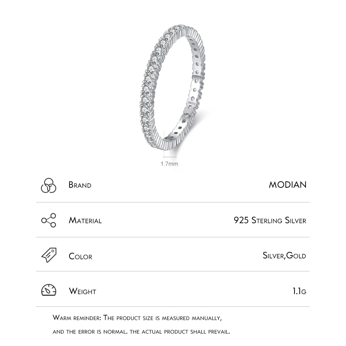 MODIAN 925 Sterling Silver Sparkling Zircon Wedding Ring – Engagement Promise Band for Women