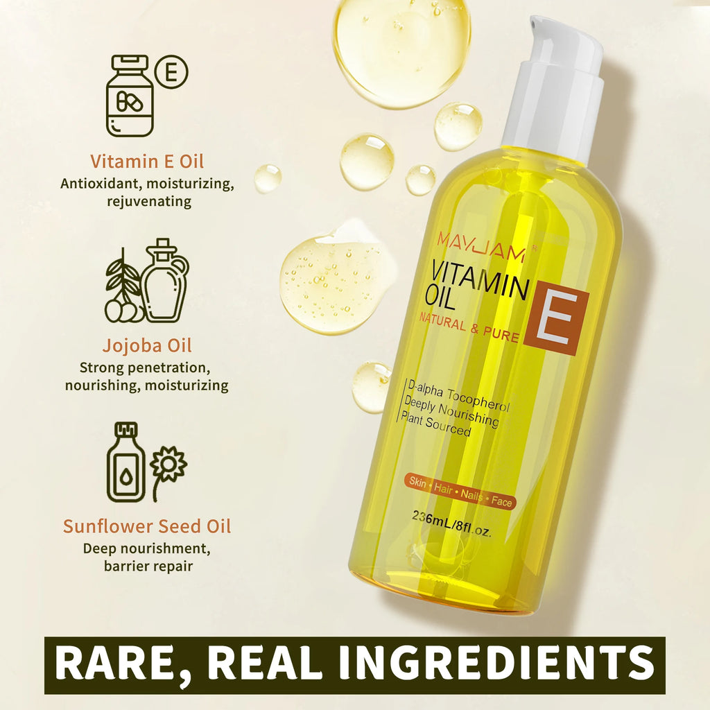 MAYJAM Natural & Pure Vitamin E Face Care Oil – Moisturizing Brightening Skin Tone 118ml 236ml