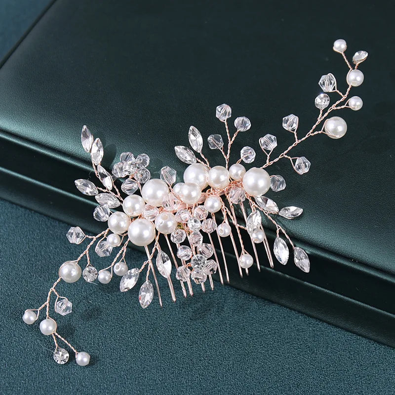 Wedding Crystal Flower Hair Clips & Pearl Barrette Combs – Bridal Headdress Hair Decor for Women