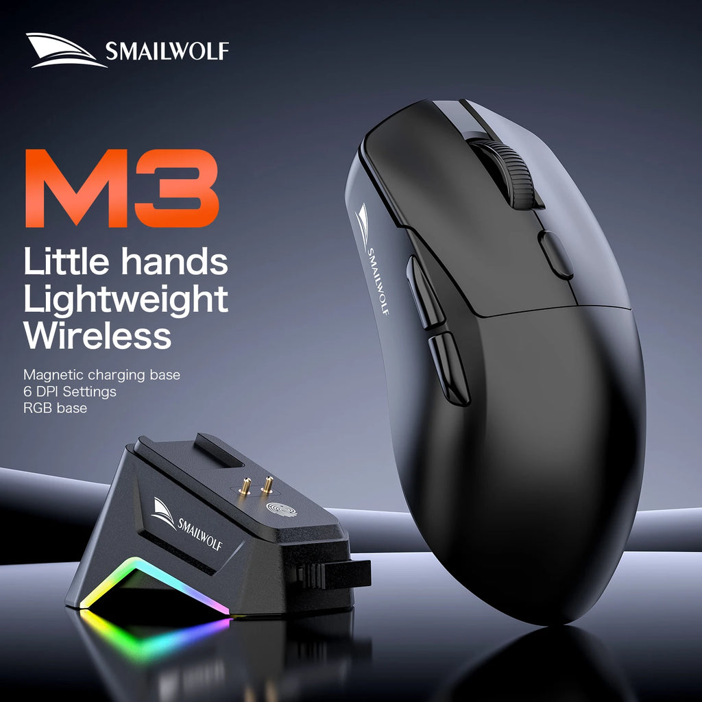 SMAILWOLF M3 PRO Wireless Gaming Mouse – Tri-Mode Bluetooth & USB Lightweight FPS Mouse