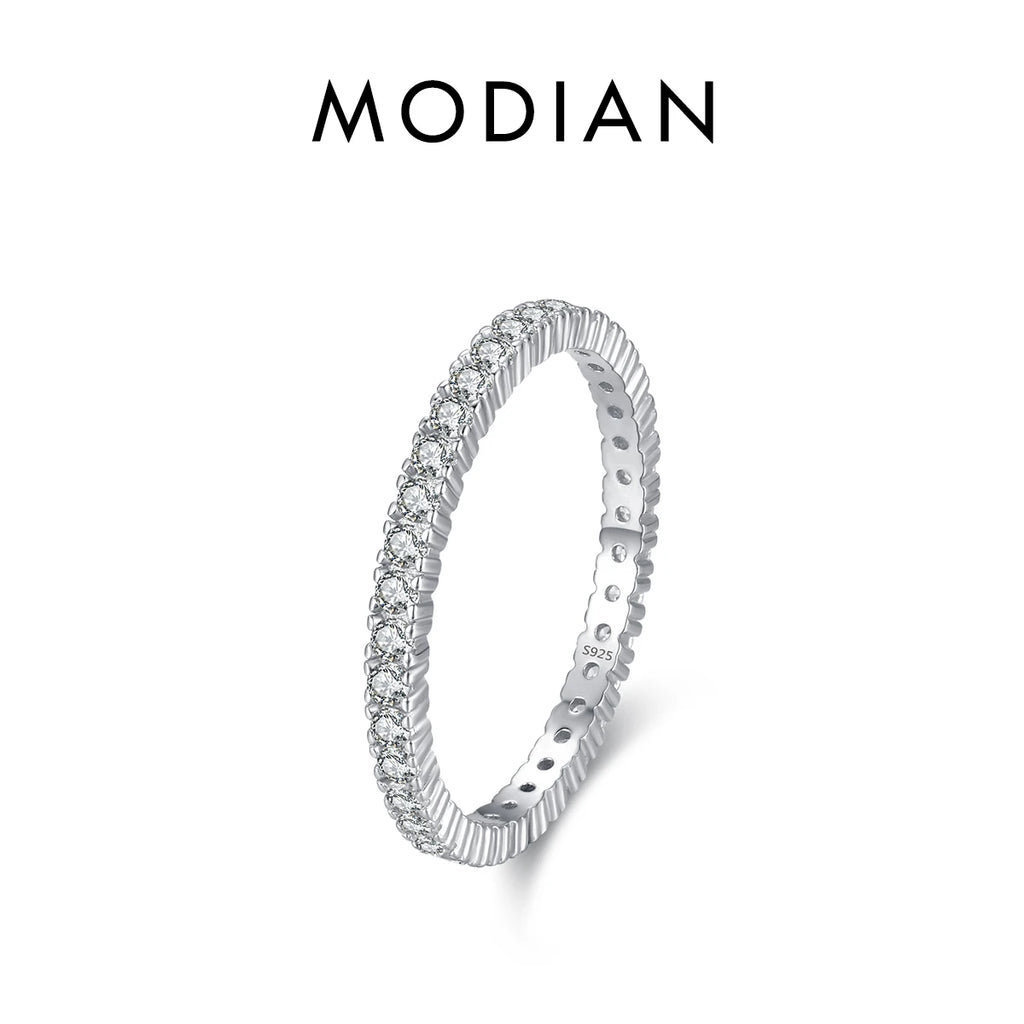 MODIAN 925 Sterling Silver Sparkling Zircon Wedding Ring – Engagement Promise Band for Women