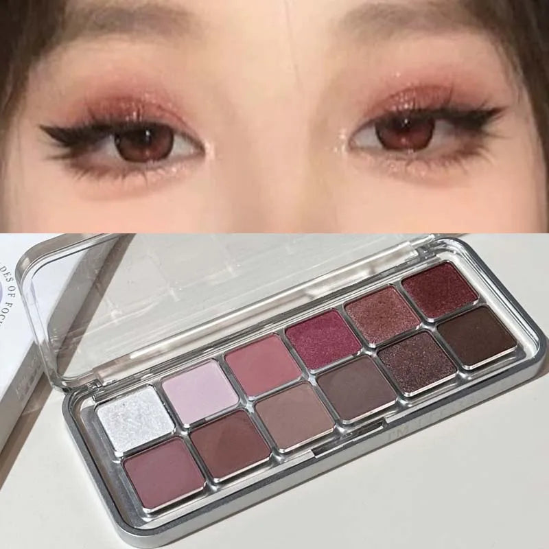 12-Color Soft Matte Eyeshadow Palette – High Pigment Grey Pink Brown Eye Shadow