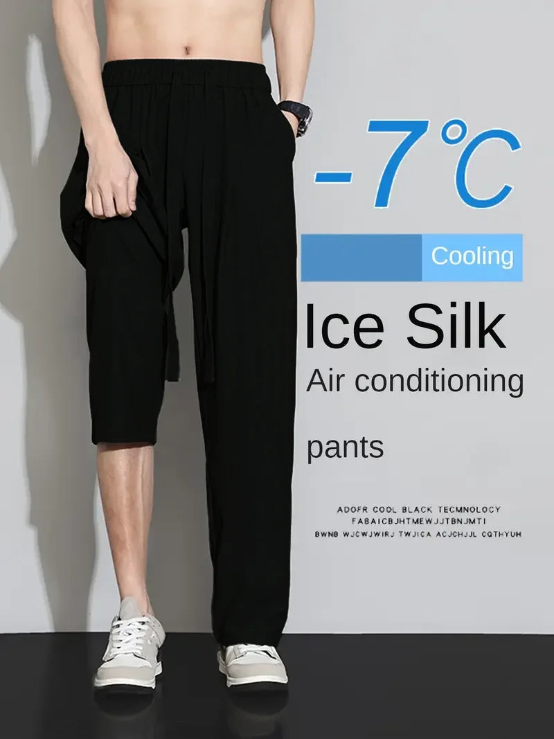 Men’s Ice Silk Wide Leg Pants – Lightweight Breathable Quick-Dry Long Trousers