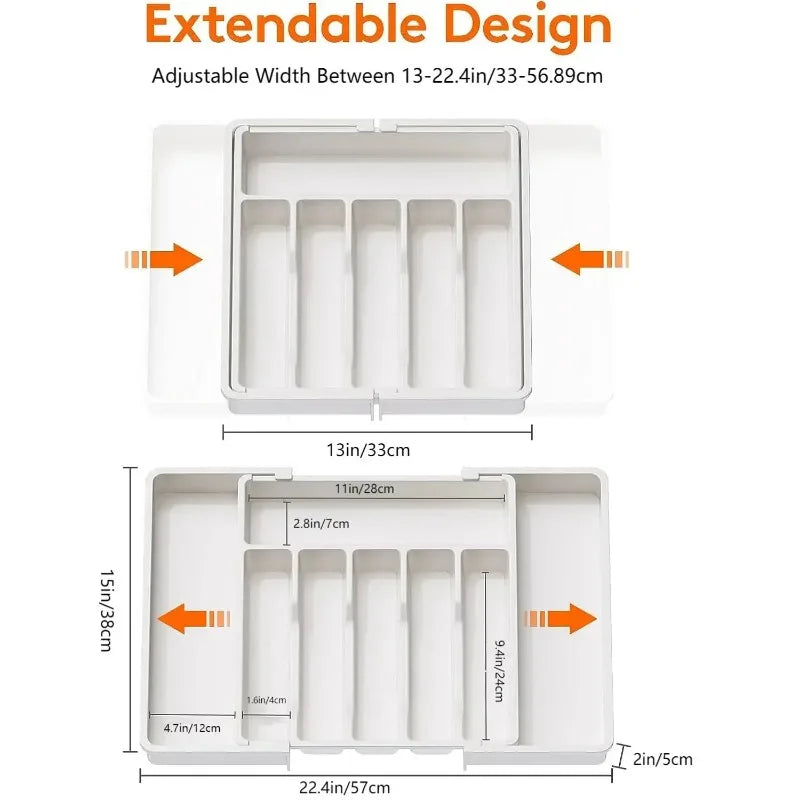 Adjustable Flatware & Utensil Drawer Organizer – Plastic Multifunctional Kitchen Counter Storage