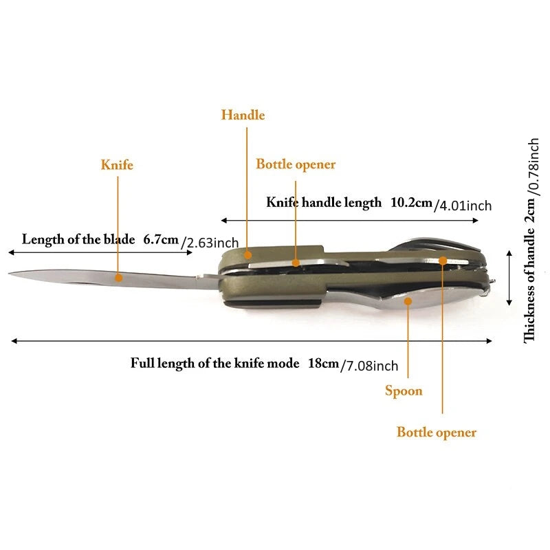 Stainless Steel 7-in-1 Outdoor Tableware Set – Portable Cutlery for Picnic Camping Hiking Travel