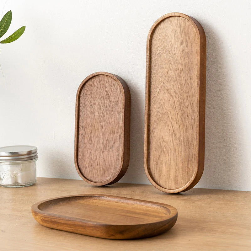 Solid Wood Serving Tray | Japanese-Style Round & Rectangle Snack Board