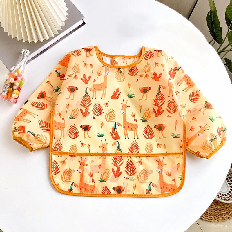 Baby Waterproof Long Sleeve Bib – Cartoon Animal Art Apron for Self-Feeding 0–3 Years