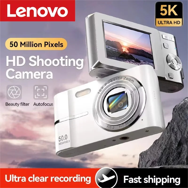 Lenovo 5K Digital Camera – 50MP 16x Zoom Anti-Shake Compact Camera with Flash