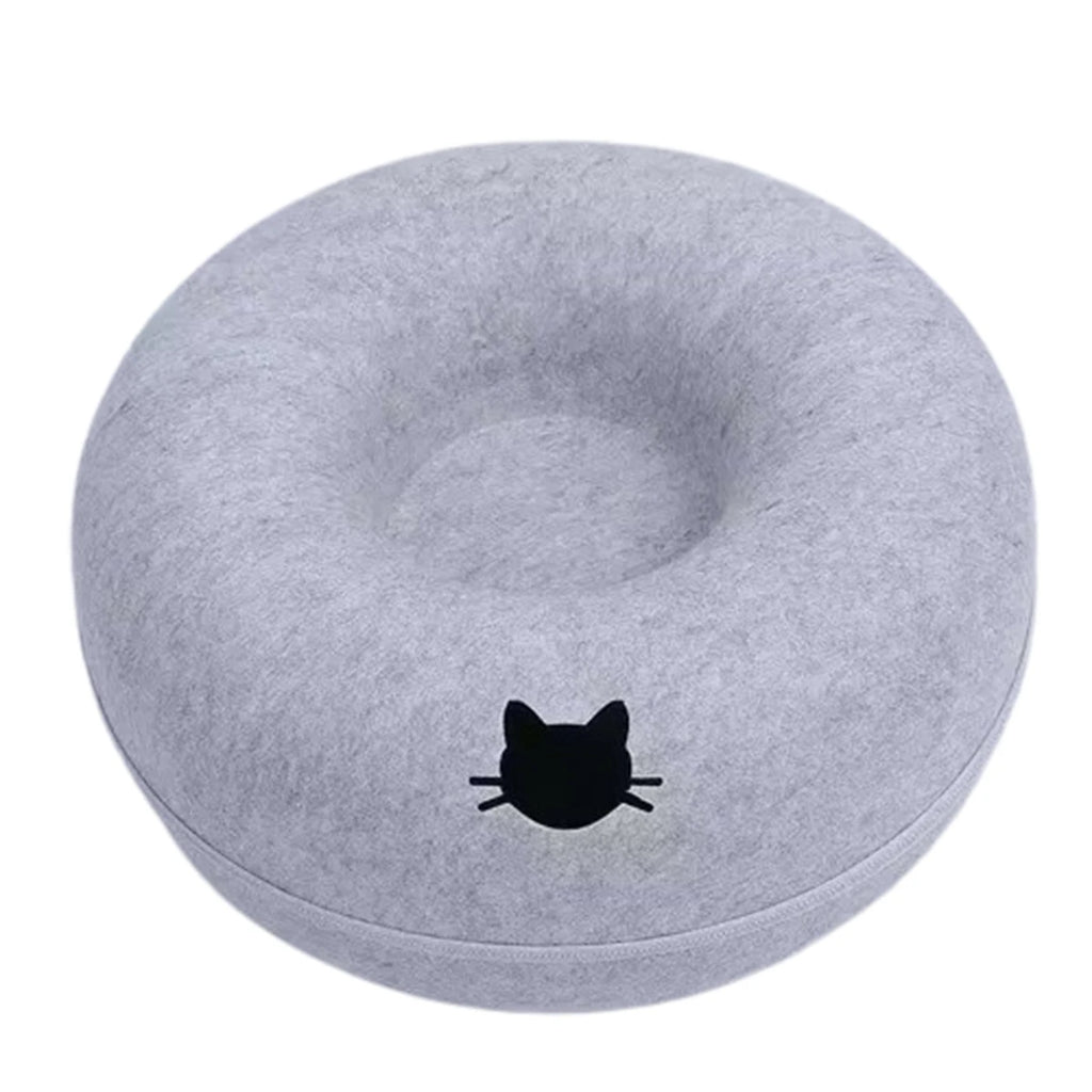 Round Cat Tunnel Nest – Felt Kitten Bed House with Scratcher & Donut Sleeping Toy