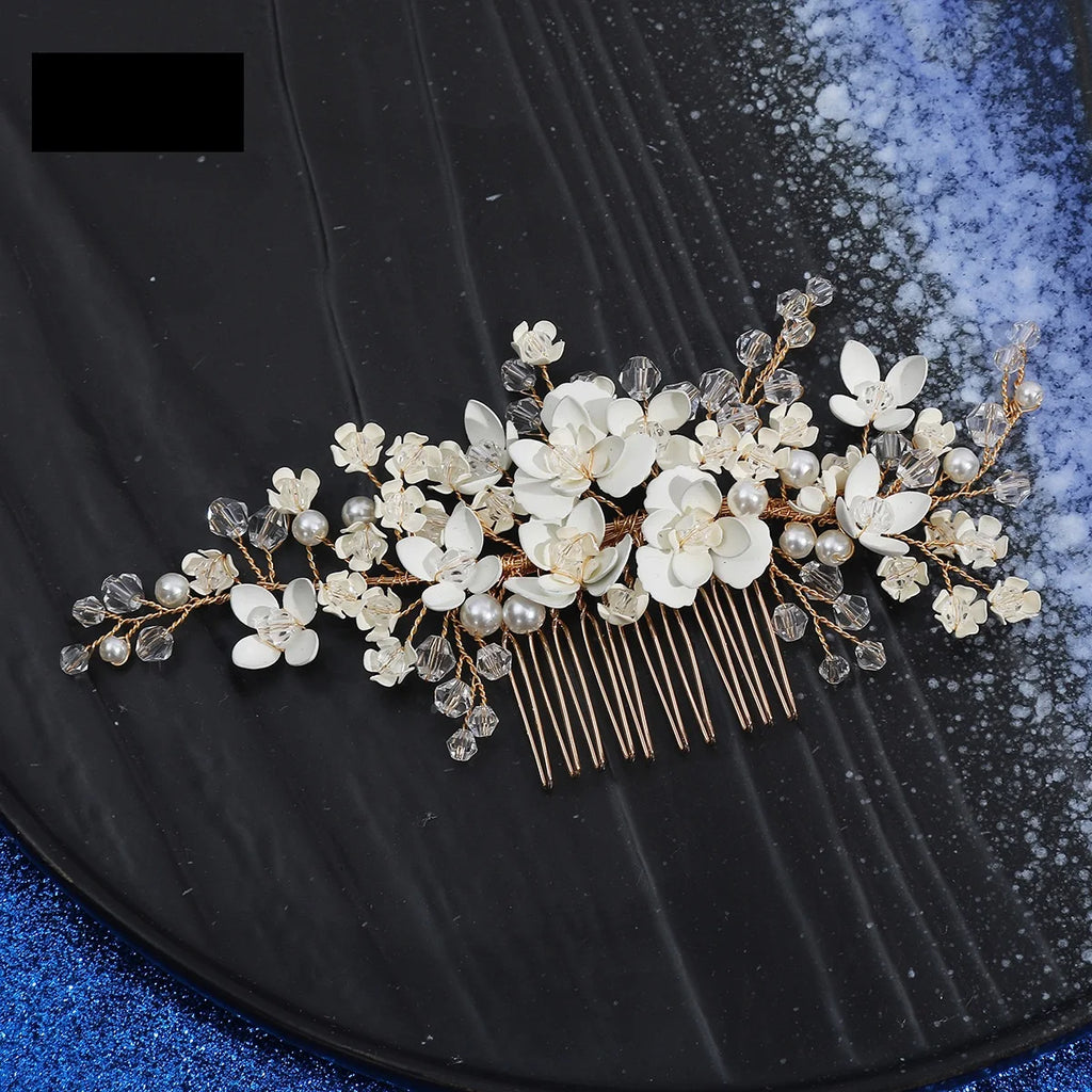 Wedding Crystal Flower Hair Clips & Pearl Barrette Combs – Bridal Headdress Hair Decor for Women