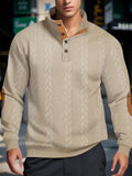 Men’s Knitted Jacquard Button Stand Collar Pullover Sweater – Warm Casual Sweatshirt