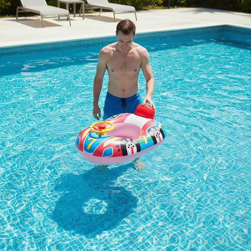 Baby Car Pool Float – Inflatable Infant Swimming Ring with Canopy & Safety Seat