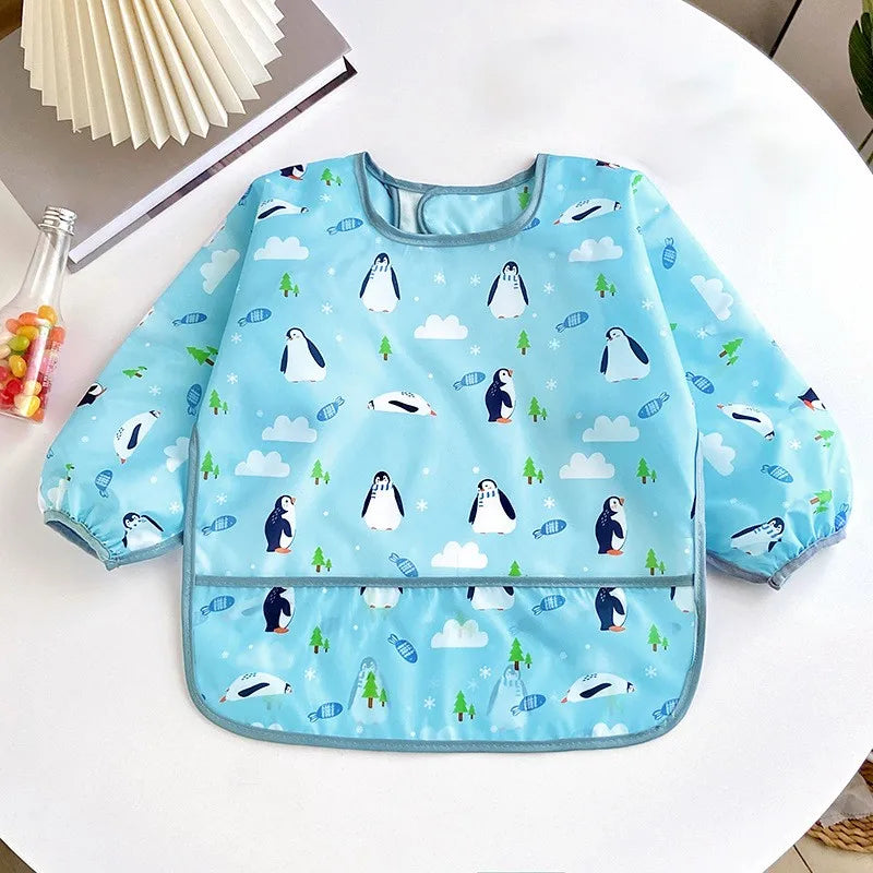 Baby Waterproof Long Sleeve Bib – Cartoon Animal Art Apron for Self-Feeding 0–3 Years