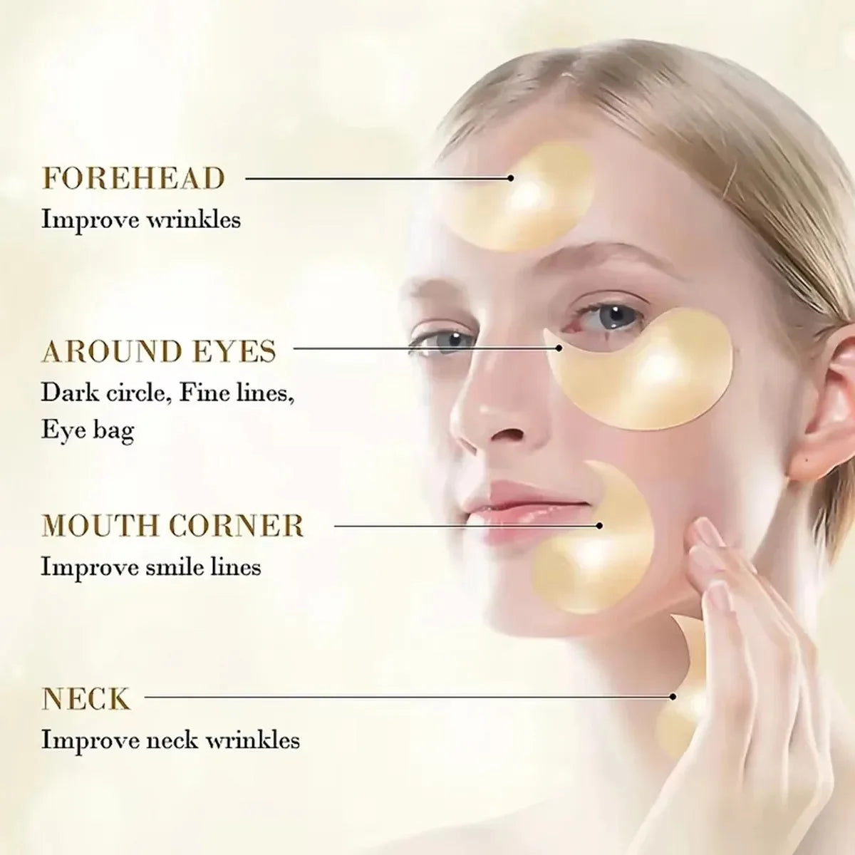 60-Piece Gold Hyaluronic Acid Crystal Eye Mask – Moisturizing Firming Korean Skincare Eye Patches