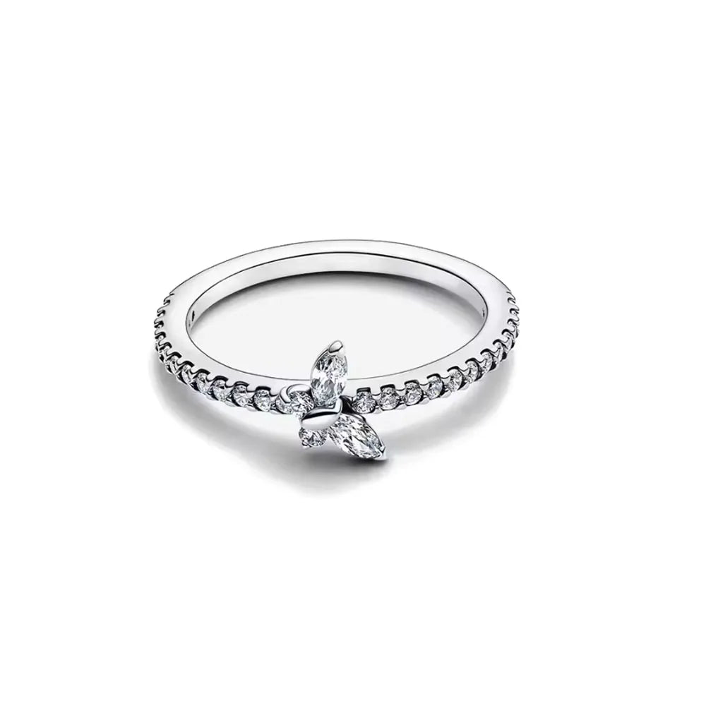 925 Silver Heart, Butterfly & Flower Ring – Exquisite Wedding Ring for Women