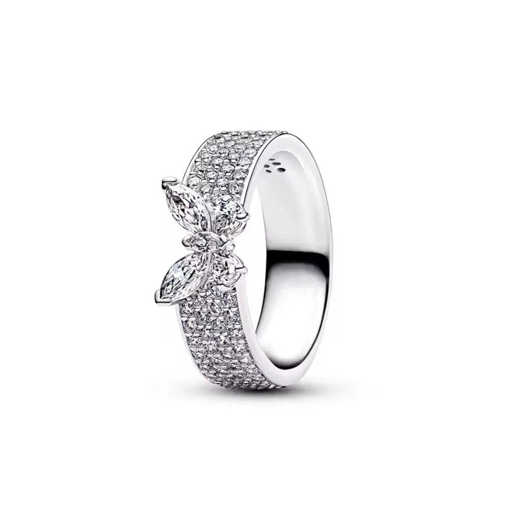 925 Silver Heart, Butterfly & Flower Ring – Exquisite Wedding Ring for Women
