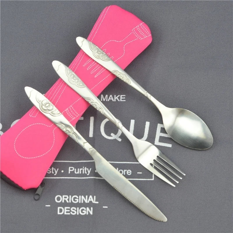 Portable Picnic Cutlery Set with Zipper Case | Travel Utensils Kit