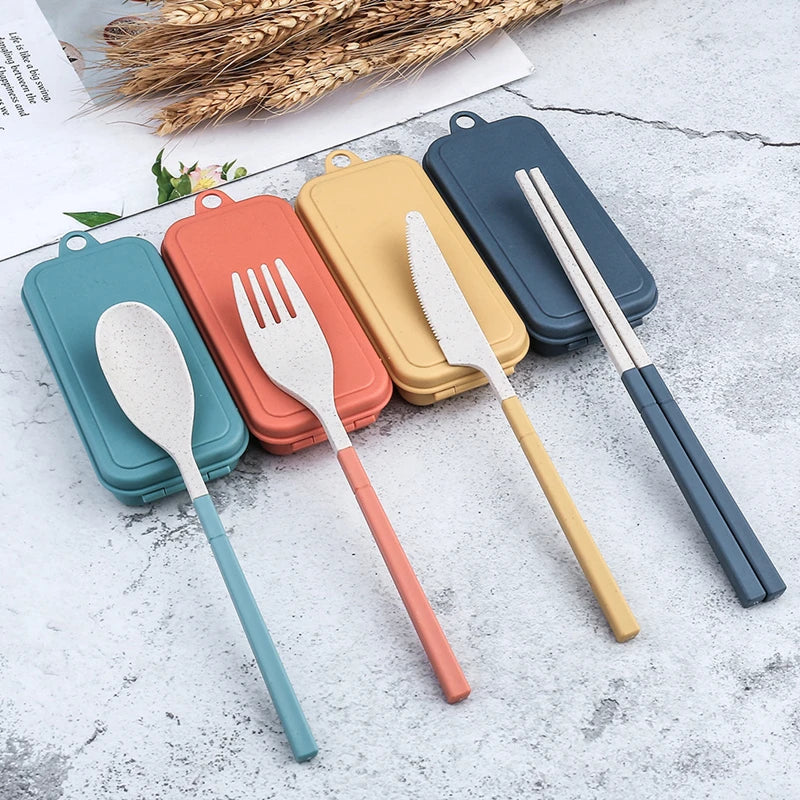 4-Piece Portable Wheat Straw Cutlery Set for Travel & Camping