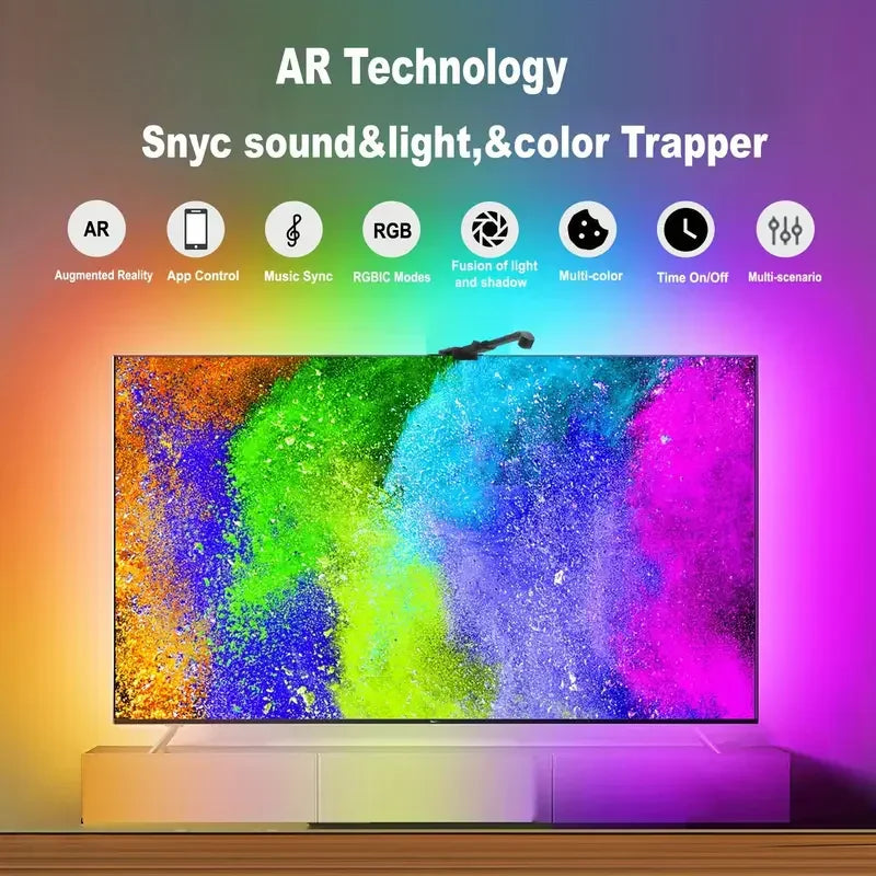 RGBIC TV LED Backlight with Camera – Screen & Music Sync for 55–75 Inch TVs