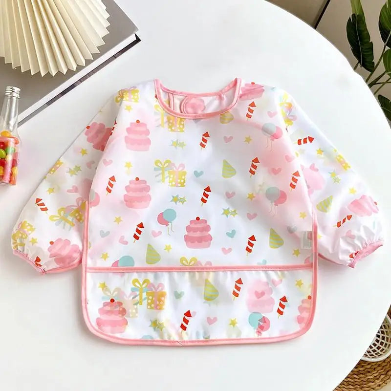 Baby Waterproof Long Sleeve Bib – Cartoon Animal Art Apron for Self-Feeding 0–3 Years